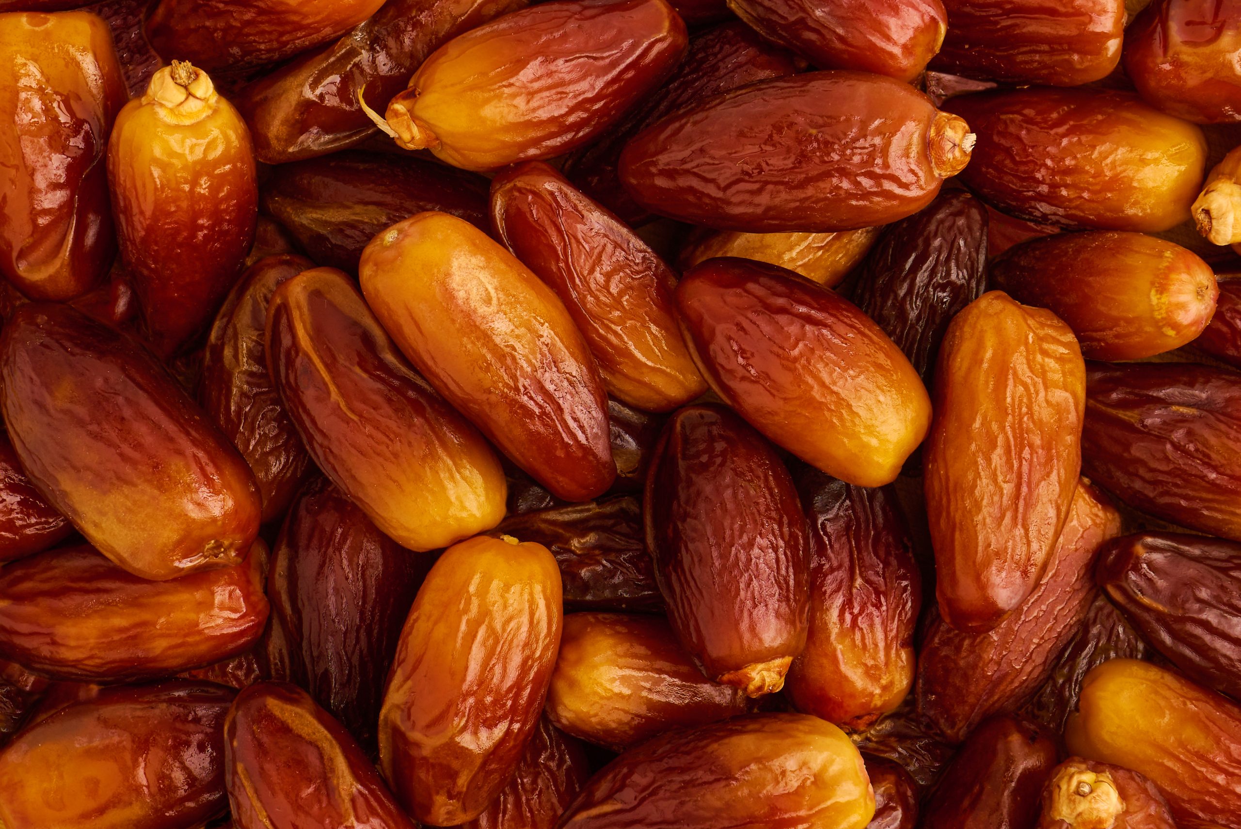 Background of dried dates, sweet oriental fruit, healthy eating, close up